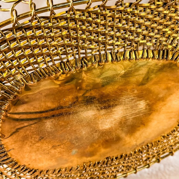1960's French Woven Chain Link Large Brass Basket - Picture 7 of 7